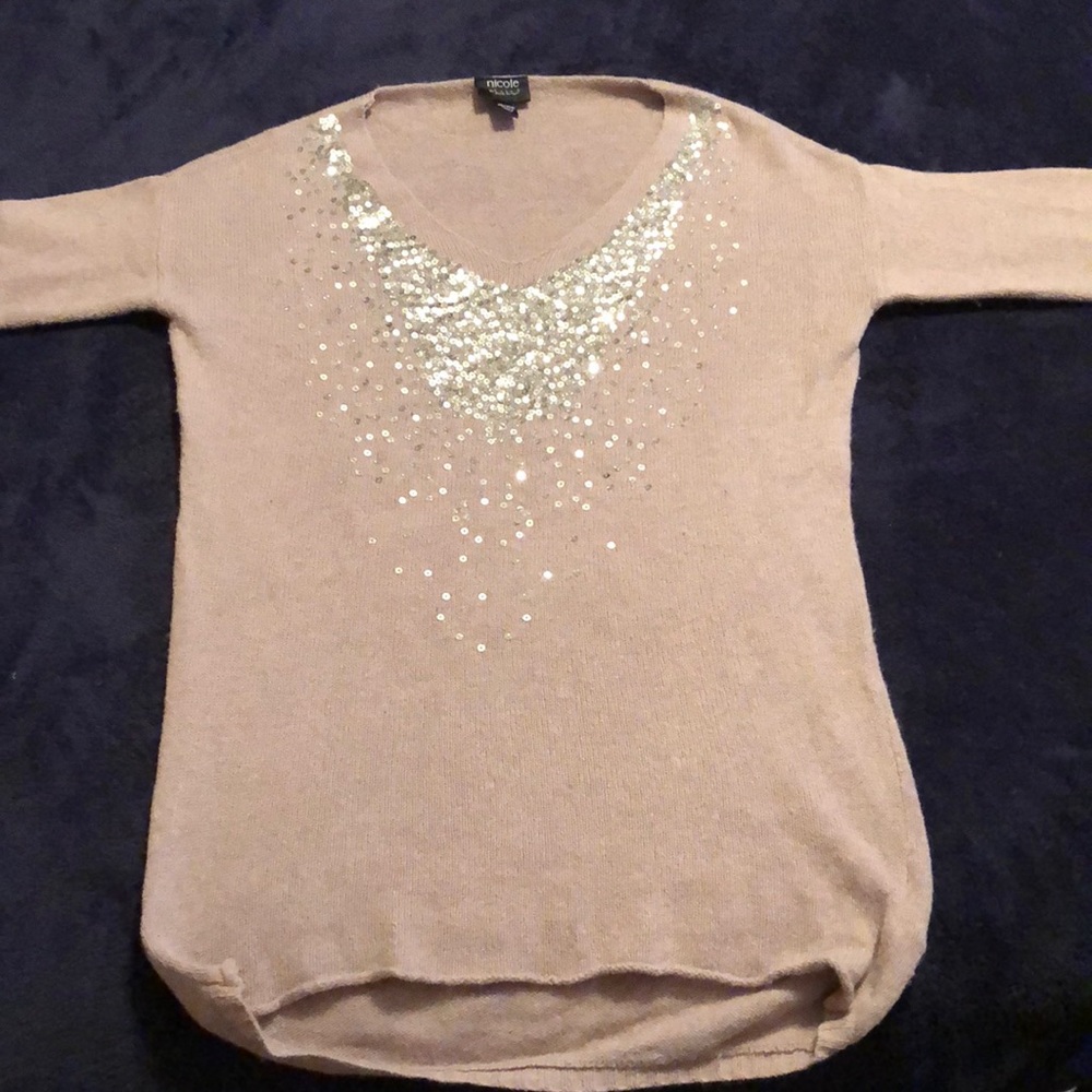 Nicole Miller Wool Blend Sweater Blush  w/sequins